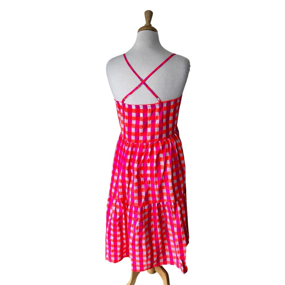 SZ Blockprints X J.Crew tiered dress in gingham Pink Orange Size Small - Picture 3 of 9